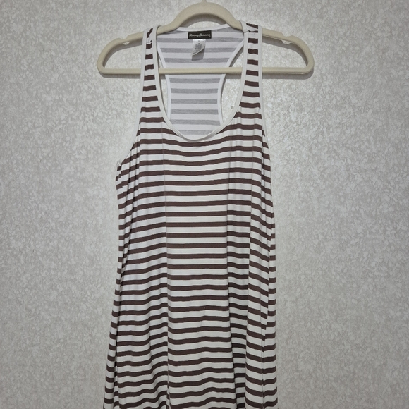 TOMMY BAHAMA BROWN AND WHITE STRIPES  SLEEVELESS MAXI DRESS..SIZE:M - Picture 4 of 10
